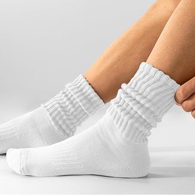 AugRing Store Women's Scrunch Crew Socks Retro 3-Pack Solid Cotton Boot Calf Chunky Ribbed Cozy Slouchy Socks Size 5-11 - Image 4